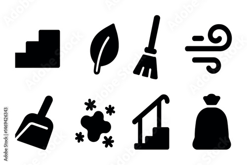 Cleaning and maintenance solid icons set – filled, housekeeping, sanitation graphics