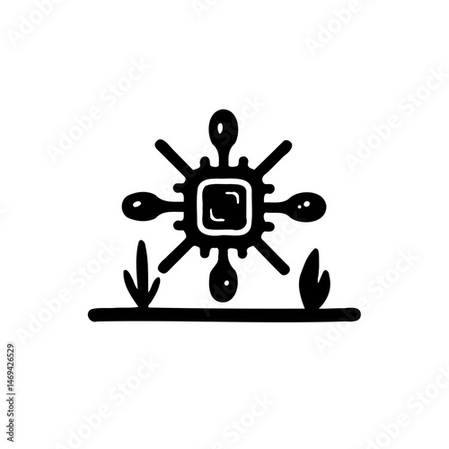 Stylized chip illustration with organic sprouts representing technological growth
