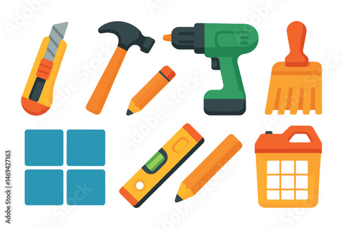 Home improvement flat icons set – diy, tools, construction graphics