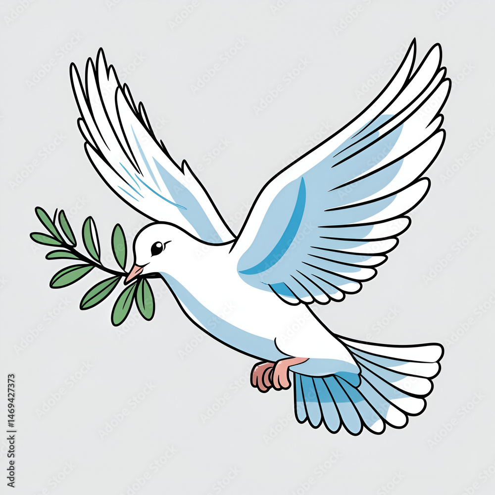 Fototapeta premium dove of peace flying with olive twig on white copy space background