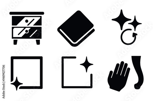 Cleaning and hygiene solid icons set – filled, sanitation, housekeeping symbols