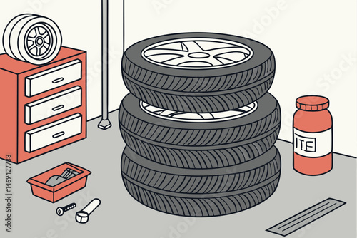 17 tires, rubber, circular, stack, treads, black, transportation, automotive, mechanic, garage, spare parts, automobile accessories