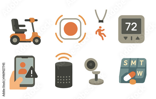 Smart home safety flat icons set – security, automation and protection symbols