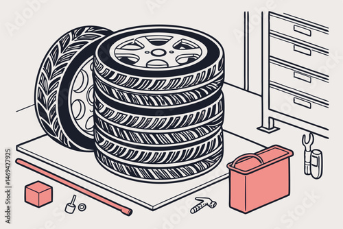 17 tires, rubber, circular, stack, treads, black, transportation, automotive, mechanic, garage, spare parts, automobile accessories