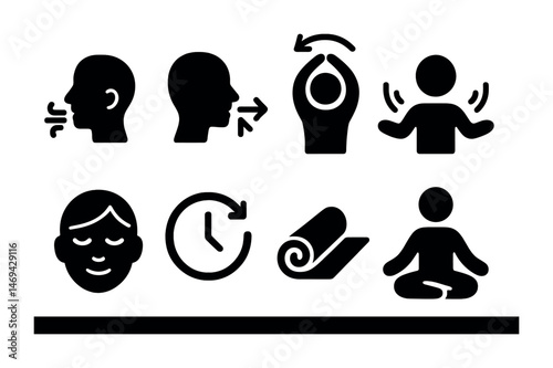 Meditation and relaxation icons for wellbeing and health awareness
