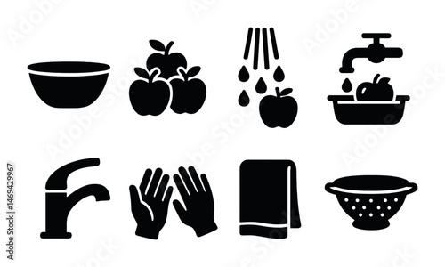 Food preparation solid icons set – flat, filled, kitchen and culinary symbols