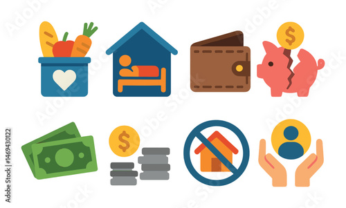 Finance and home flat icons set – savings, budget, financial management symbols