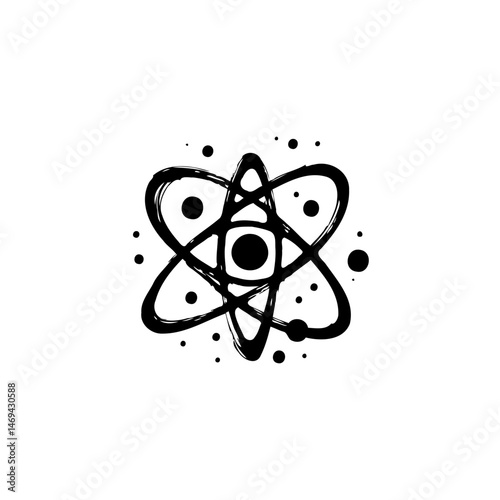 Stylized atomic structure illustration rendered with textured brush strokes