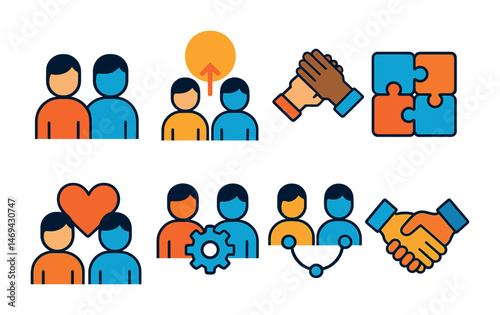 Teamwork and collaboration icon set for business and communication design