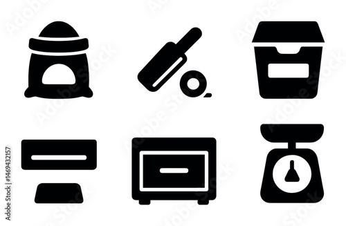 Kitchen and cooking solid icons set – silhouette, filled, culinary utensils collection