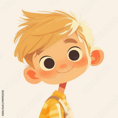 Cartoon portrait of friendly blonde boy.