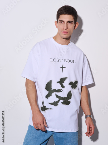 Wallpaper Mural Male model in a T-shirt on a white background. Torontodigital.ca