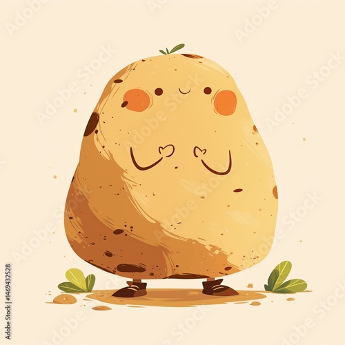Cartoon kawaii potato character, cute and playful.