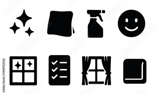 Cleaning and hygiene solid icons set – flat, filled, sanitation and housekeeping symbols