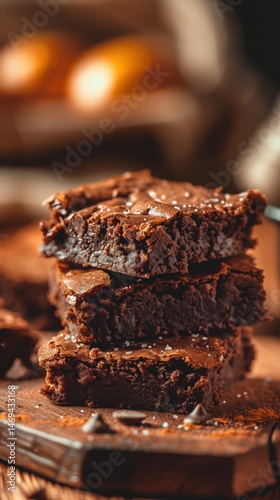 Close-up of brownie with soft-focus background.