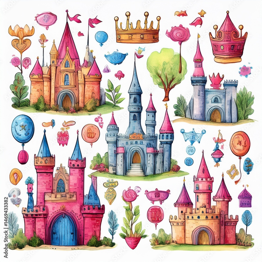 set seamless pattern with castle