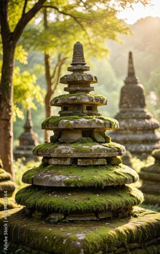 Fototapeta premium Serene Moss-Covered Pagoda in a Tranquil Asian Garden