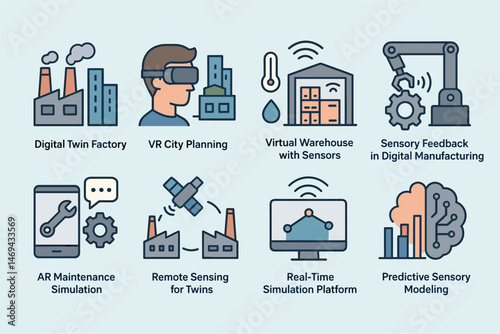 Industry and technology icons set – solid, filled, innovation and automation symbols