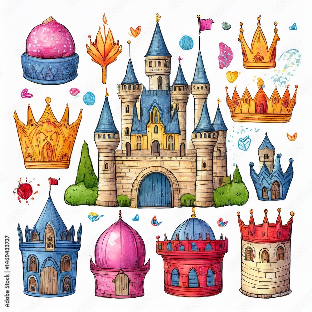 set seamless pattern with castle