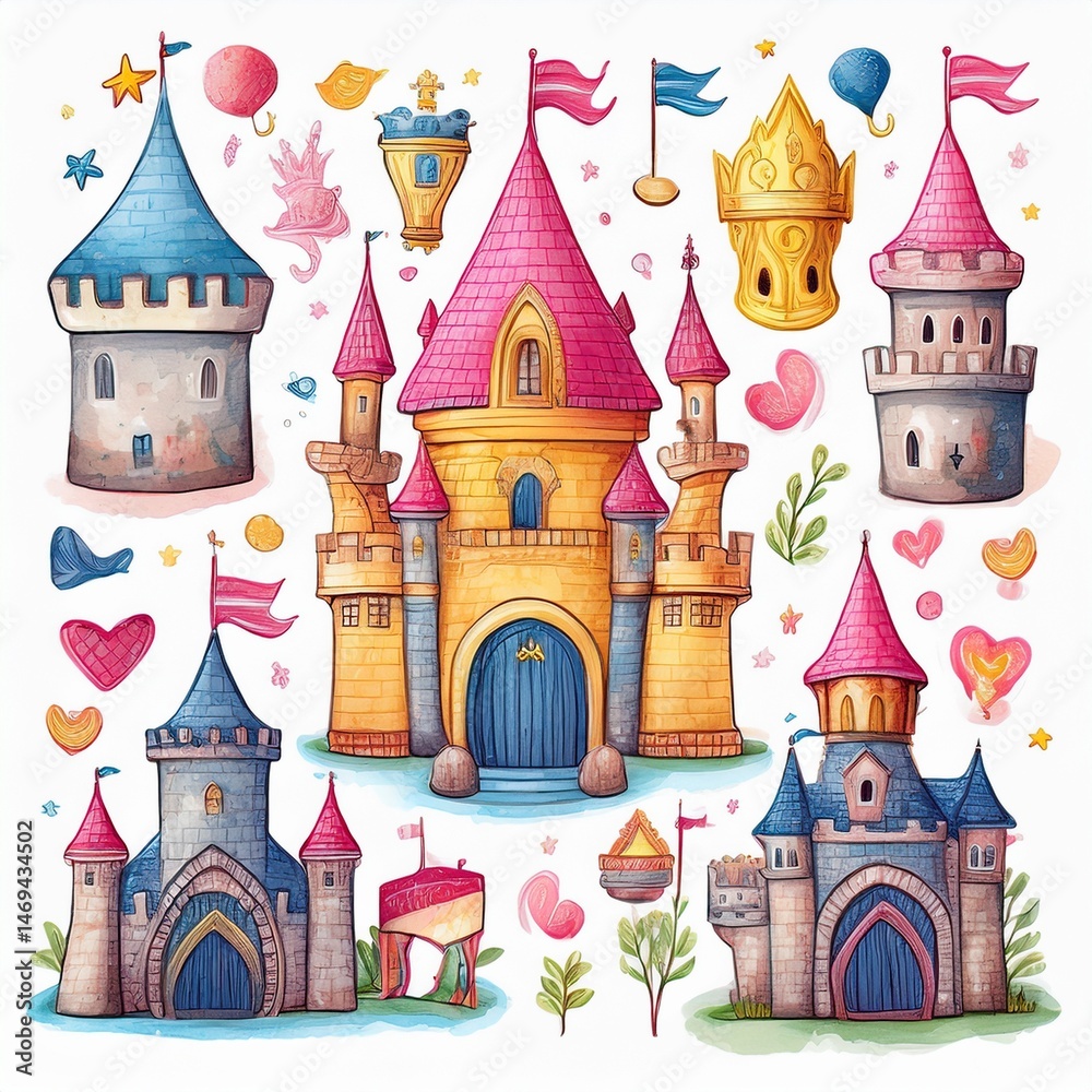 set seamless pattern with castle