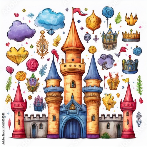 Obraz na płótnie set seamless pattern with castle w salonie