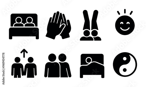People and relationships solid icons set – silhouette, social, human connection symbols
