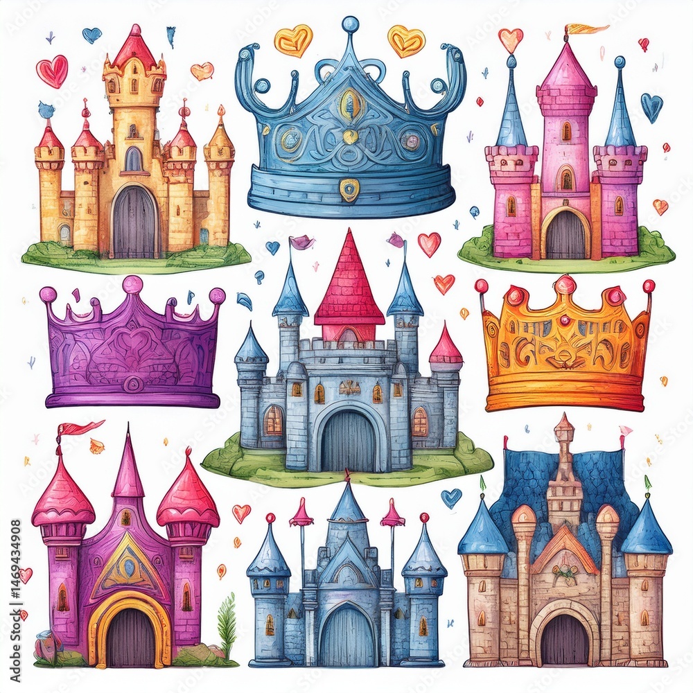 set seamless pattern with castle