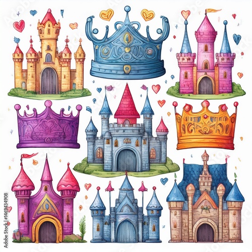 set seamless pattern with castle