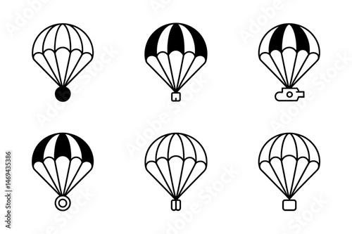 Parachute icon set skydiving sport vector graphic