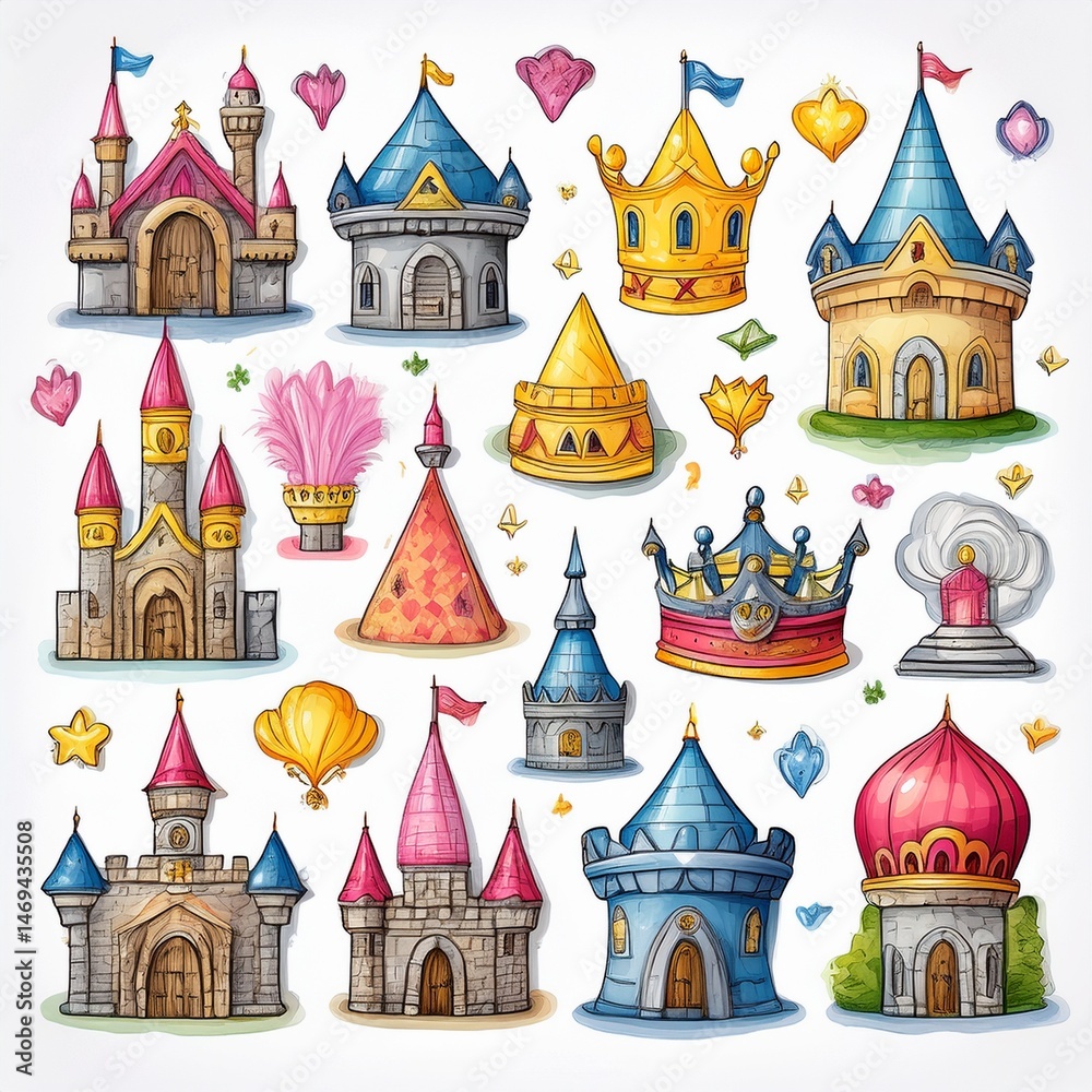 set seamless pattern with castle
