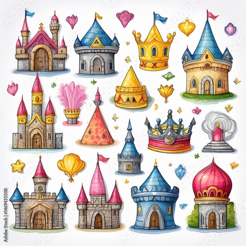 Obraz na płótnie set seamless pattern with castle w salonie