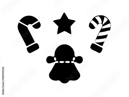 Christmas Silhouette Icons: Candy Canes, Star Jingle Bell