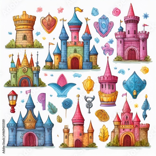 Obraz na płótnie set seamless pattern with castle w salonie