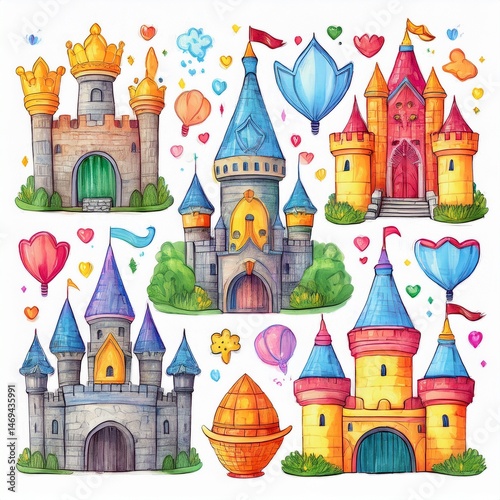 set seamless pattern with castle