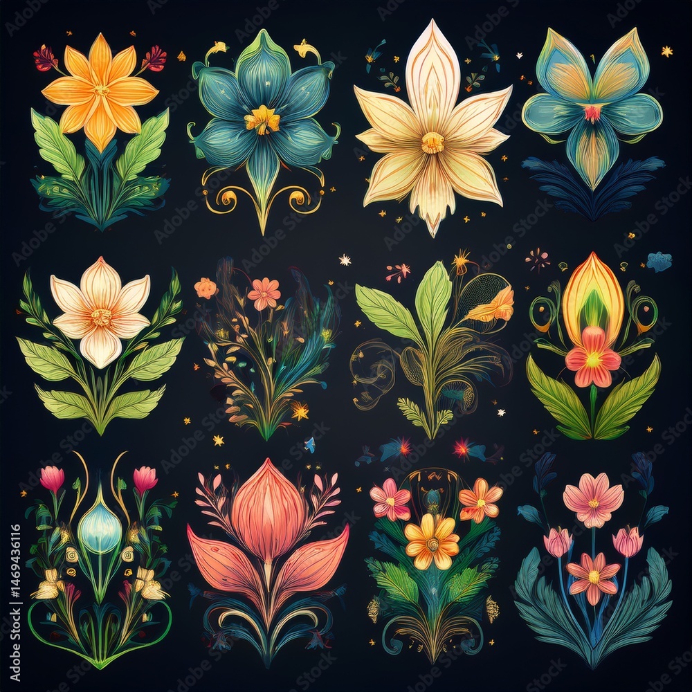 set of spring flowers
