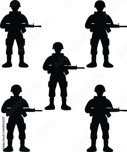 Five Silhouettes of Soldiers Holding Rifles