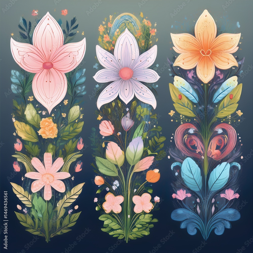 set of spring flowers