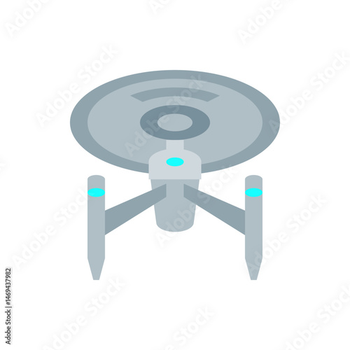 Illustration of a starship enterprise with saucer section and warp nacelles in gray and light blue color