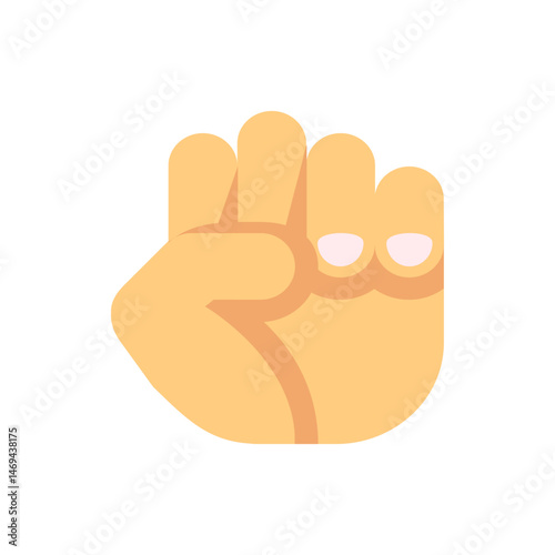 Illustration of a tan colored hand with three fingers visible and white fingernails on a white background