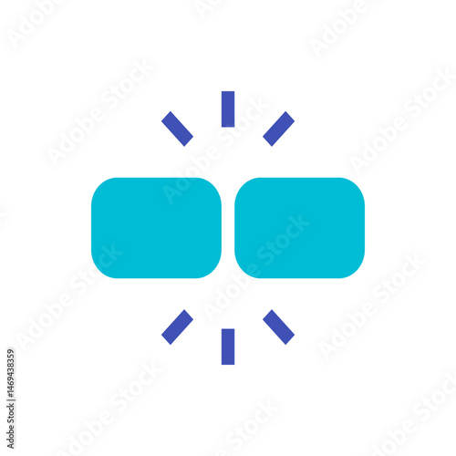 Two cyan rounded rectangles adjacent to each other with dark blue lines around them on a white background
