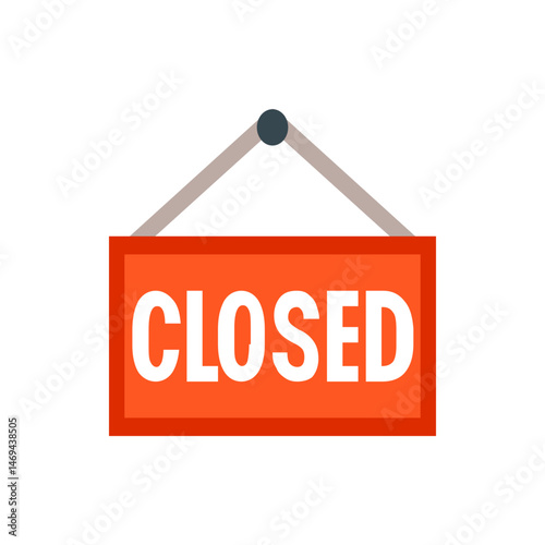 An illustration of a closed sign with white lettering on an orange rectangle hanging from a gray hanger