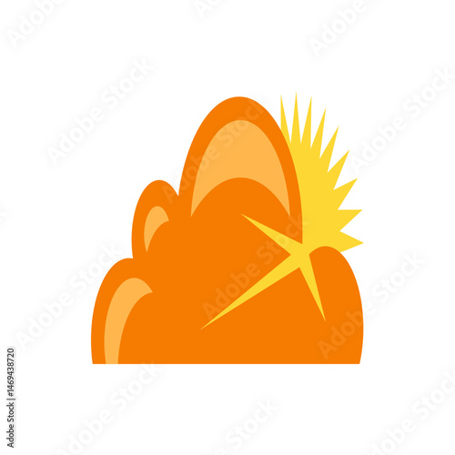 Illustration of an orange cloud with a yellow sun shining through it on a white background view from afar