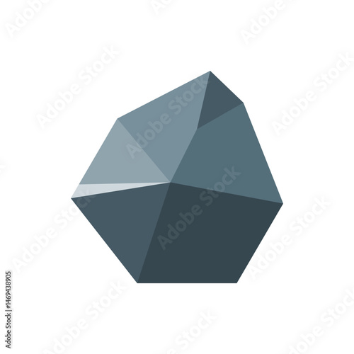 Illustration of a faceted geometric shape with varying shades of gray on a plain white background view