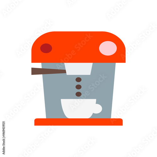 Illustration of an orange and grey coffee maker with a cup being filled with coffee drops at the bottom