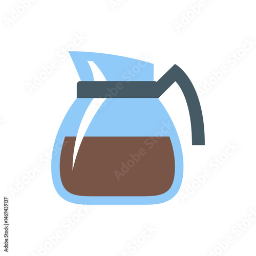 Illustration of a glass coffee carafe filled with dark brown coffee and a dark gray handle on a white background