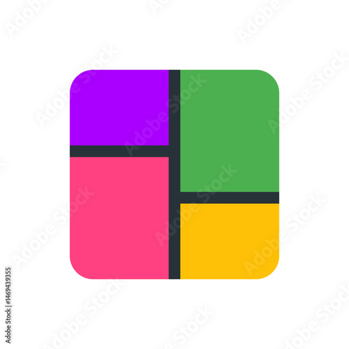 A square divided into four colorful sections with rounded corners and dark gray dividing lines in the middle