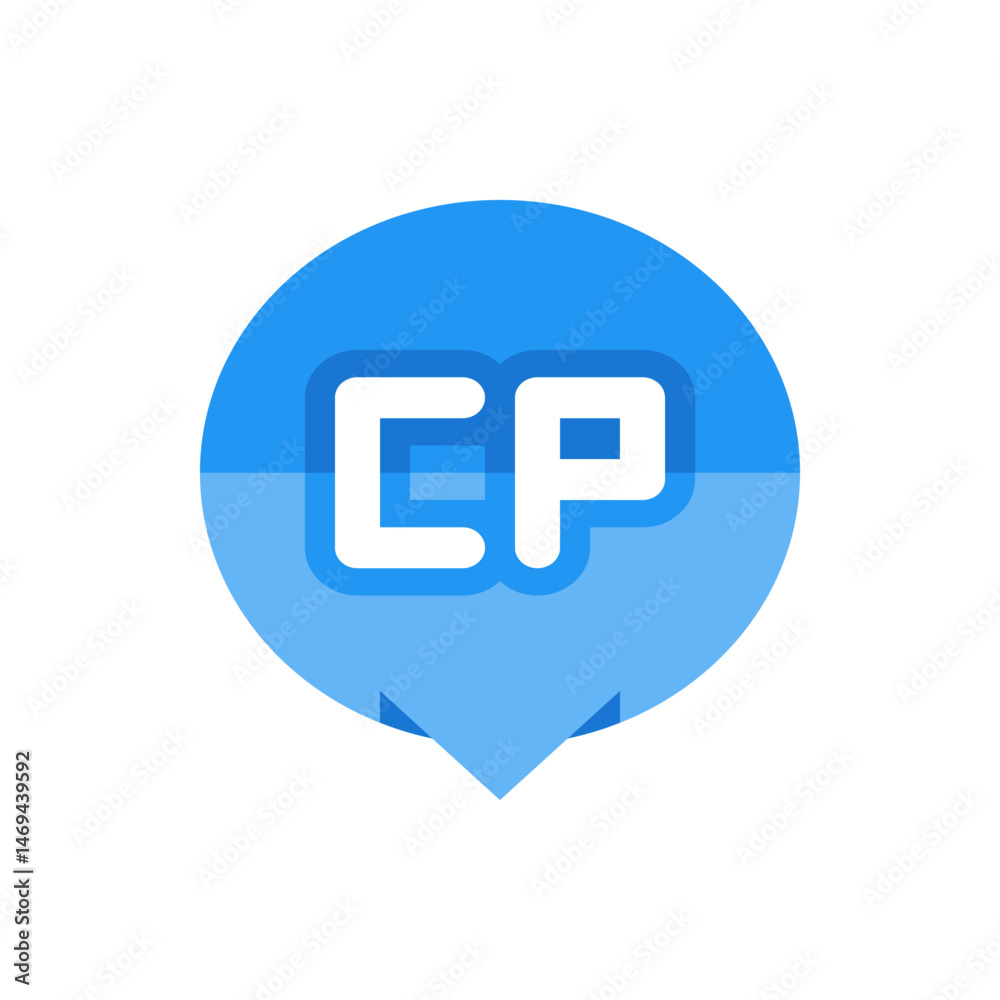 A blue map pin with white letters cp inside representing location and navigation in a modern style A blue map pin with white letters cp inside representing location and navigation in a modern style