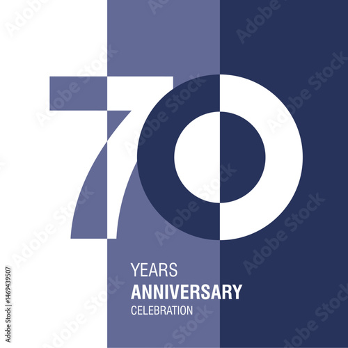 Anniversary logo design. Modern negative space set of numbers. 70 years blue combination colors and white vector illustration