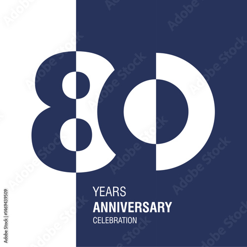 Anniversary logo design. Modern negative space set of numbers. 80 years blue white vector illustration