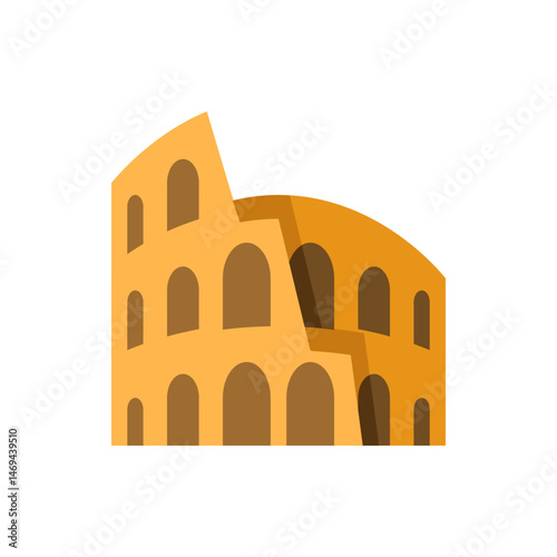 Illustration of the colosseum with visible arches and a segmented structure against a white backdrop